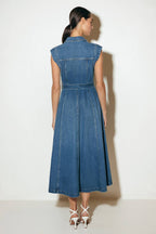 LIGHT CODE MEDIUM DENIM MIDI DRESS - 90% Cotton