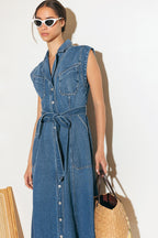 LIGHT CODE MEDIUM DENIM MIDI DRESS - 90% Cotton