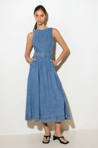 LAVENDER FIELDS DENIM MIDI DRESS - 90% Cotton