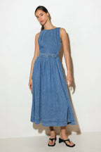 LAVENDER FIELDS DENIM MIDI DRESS - 90% Cotton