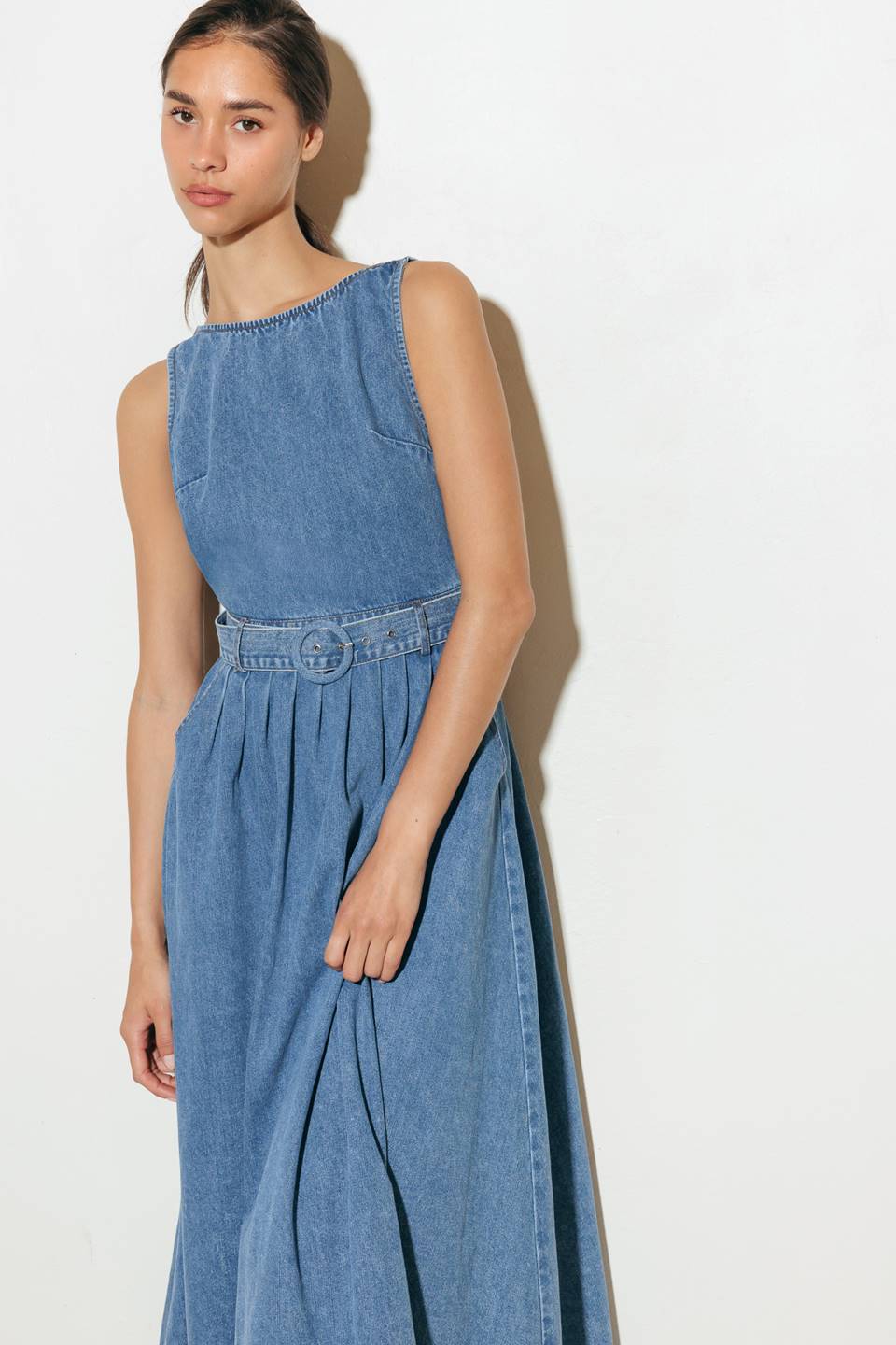 LAVENDER FIELDS DENIM MIDI DRESS - 90% Cotton