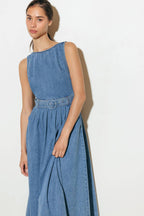 LAVENDER FIELDS DENIM MIDI DRESS - 90% Cotton