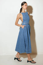LAVENDER FIELDS DENIM MIDI DRESS - 90% Cotton