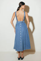 LAVENDER FIELDS DENIM MIDI DRESS - 90% Cotton