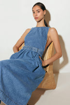 LAVENDER FIELDS DENIM MIDI DRESS - 90% Cotton