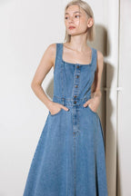 SOFTLY ROMANTIC DENIM MIDI DRESS - 90% Cotton
