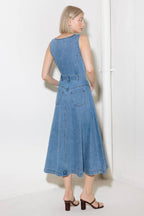 SOFTLY ROMANTIC DENIM MIDI DRESS - 90% Cotton