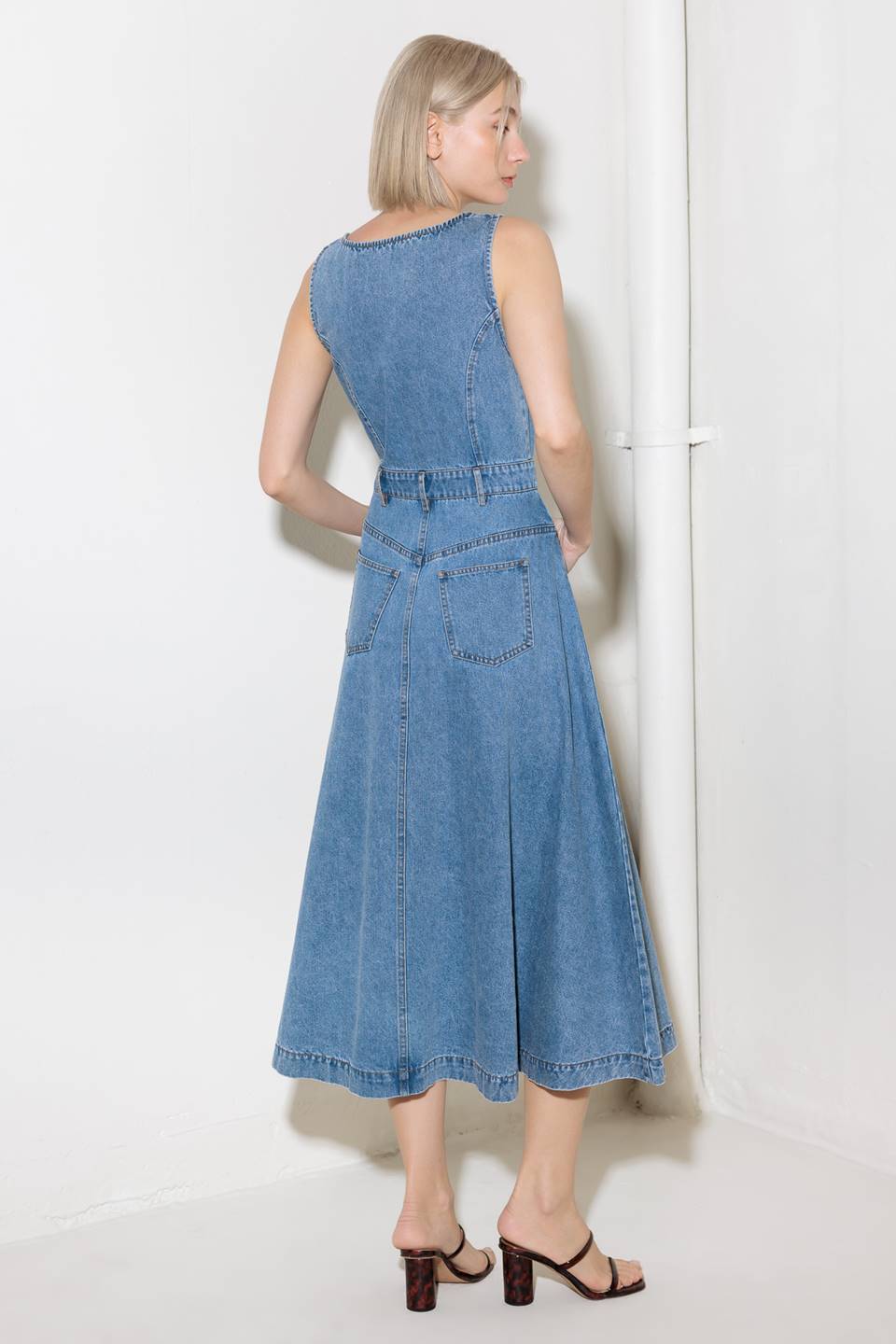 SOFTLY ROMANTIC DENIM MIDI DRESS - 90% Cotton