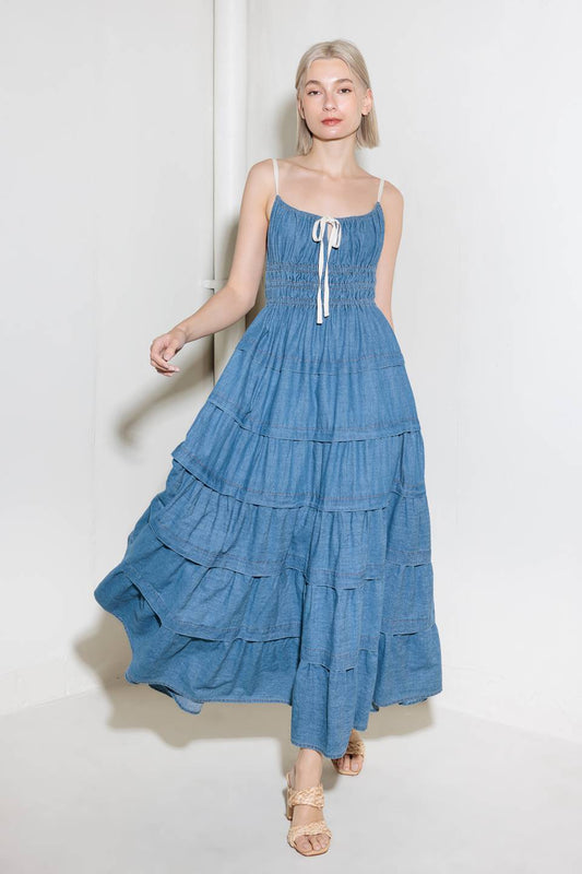 ETERNAL DESIRE DENIM MIDI DRESS - 90% Cotton