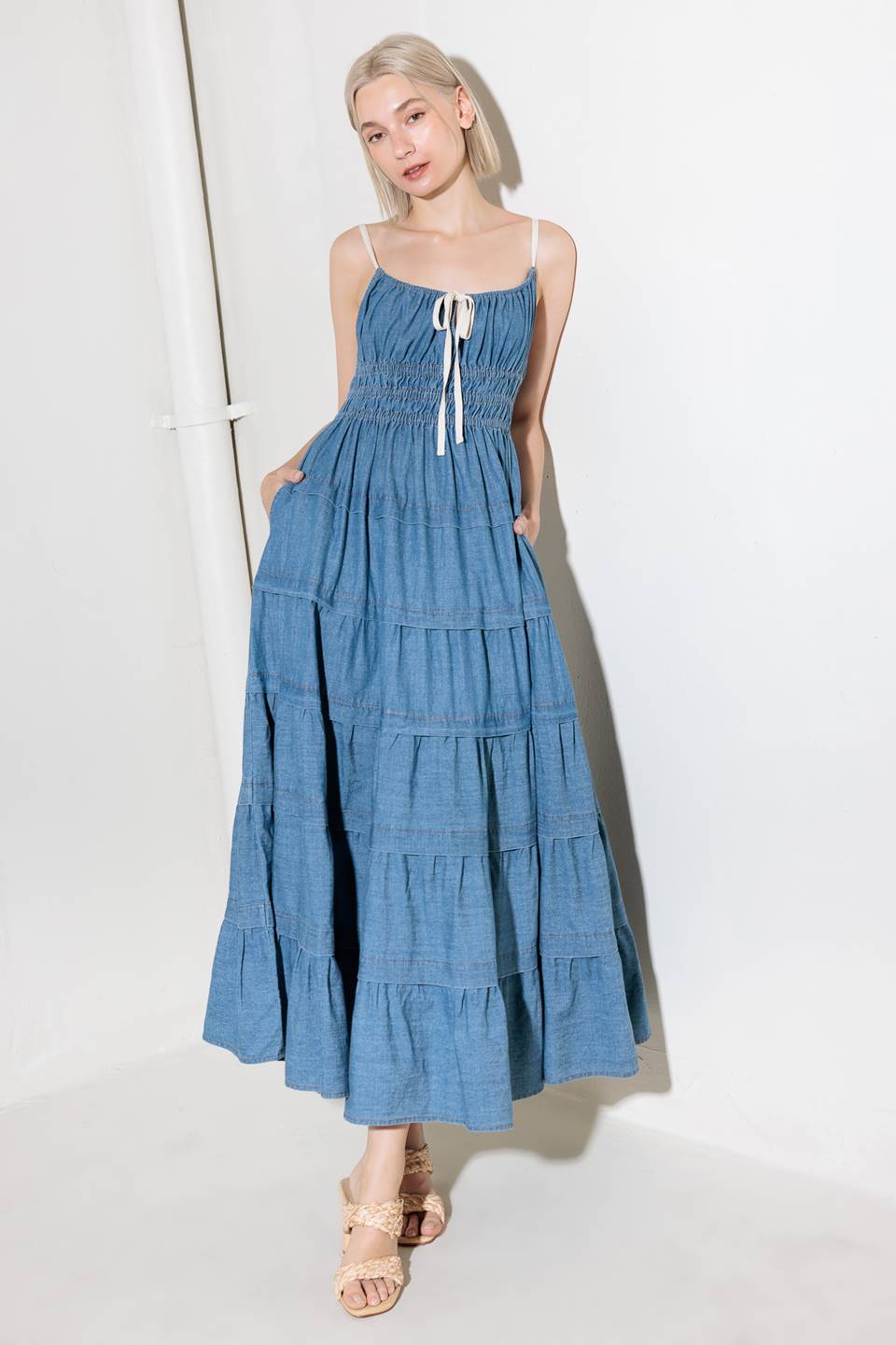 ETERNAL DESIRE DENIM MIDI DRESS - 90% Cotton