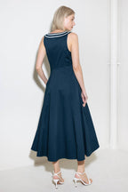 DIVINE OBSESSION NAVY WOVEN MIDI DRESS - 97% Cotton
