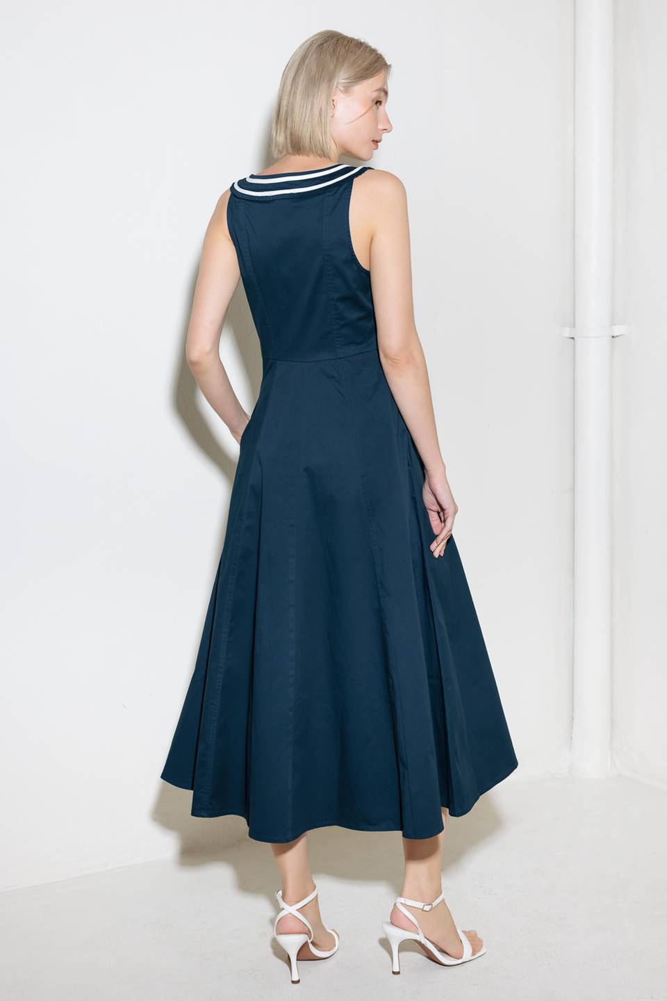 DIVINE OBSESSION NAVY WOVEN MIDI DRESS - 97% Cotton