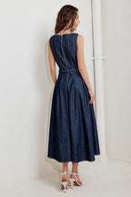 MOONLIGHT SERENADE DENIM MIDI DRESS - 92% Cotton