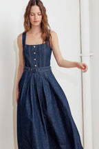 MOONLIGHT SERENADE DENIM MIDI DRESS - 92% Cotton