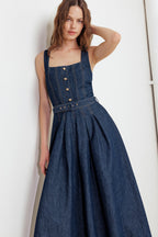 MOONLIGHT SERENADE DENIM MIDI DRESS - 92% Cotton