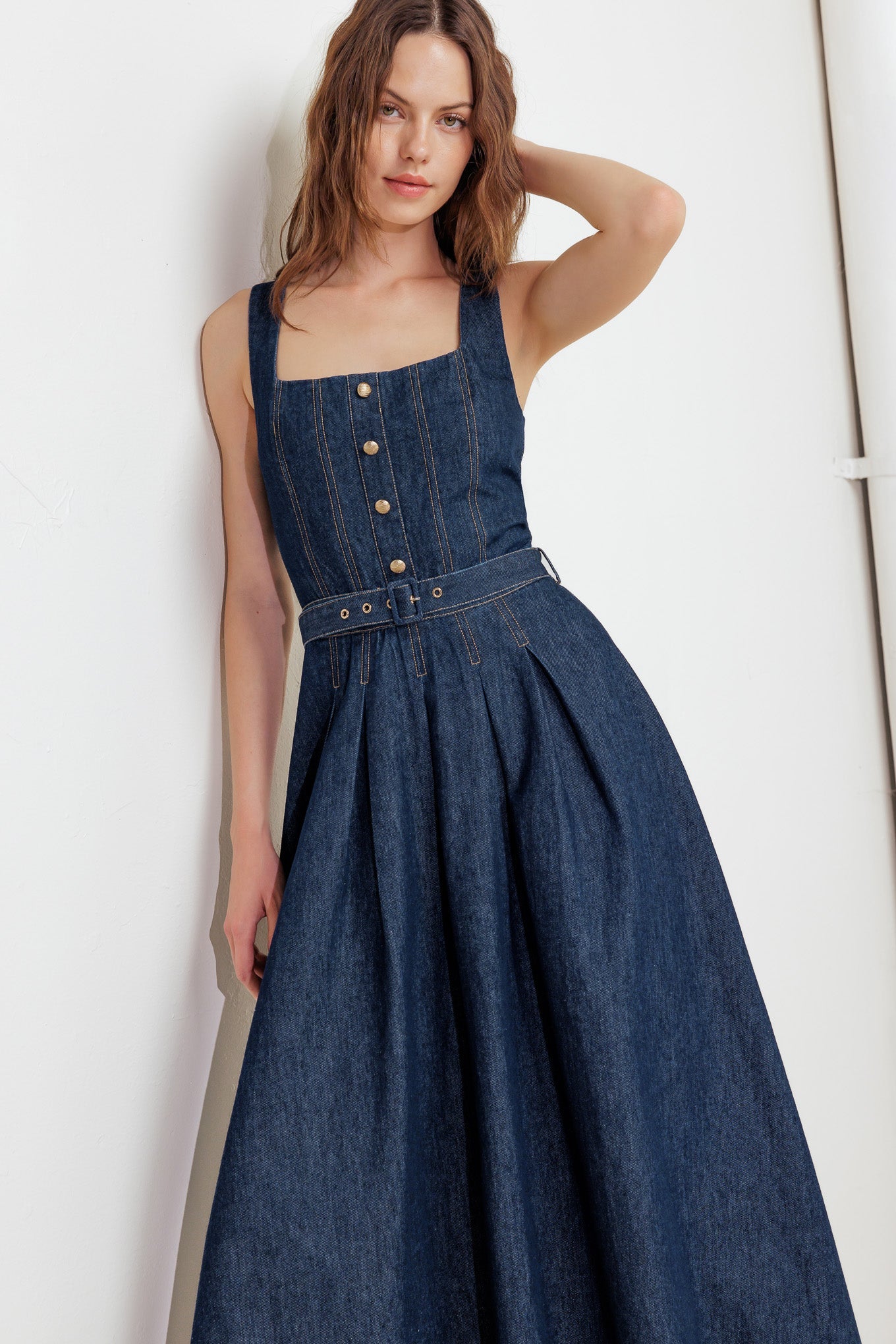 MOONLIGHT SERENADE DENIM MIDI DRESS - 92% Cotton