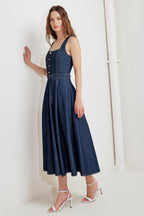 MOONLIGHT SERENADE DENIM MIDI DRESS - 92% Cotton