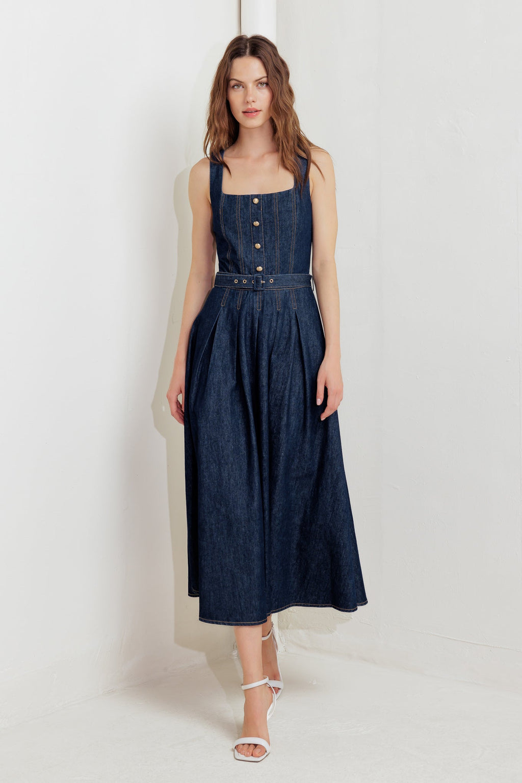 MOONLIGHT SERENADE DENIM MIDI DRESS - 92% Cotton