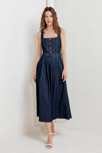 MOONLIGHT SERENADE DENIM MIDI DRESS - 92% Cotton