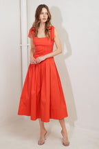 GENTLE SHADE WOVEN MIDI DRESS - 97% Cotton