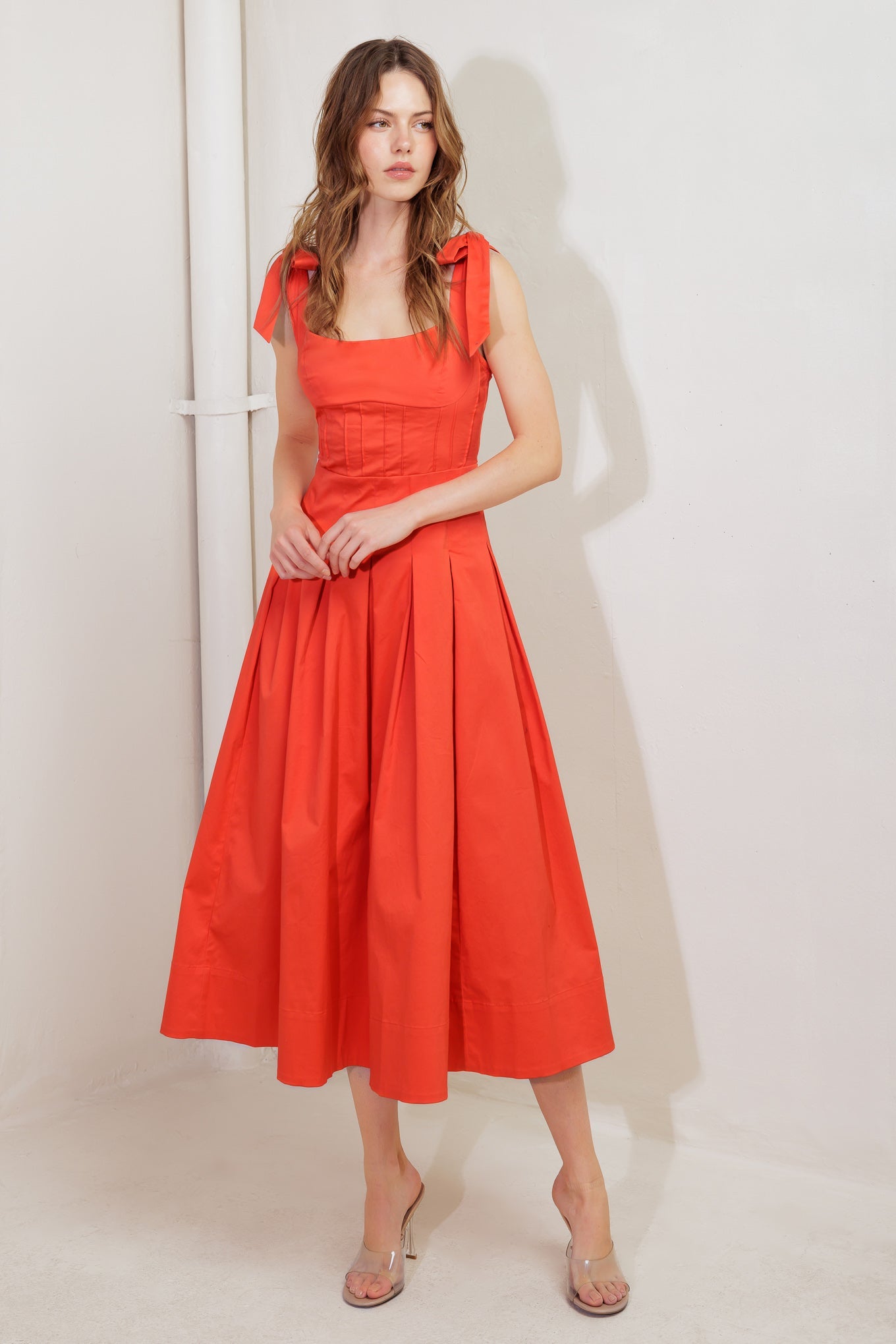 GENTLE SHADE WOVEN MIDI DRESS - 97% Cotton