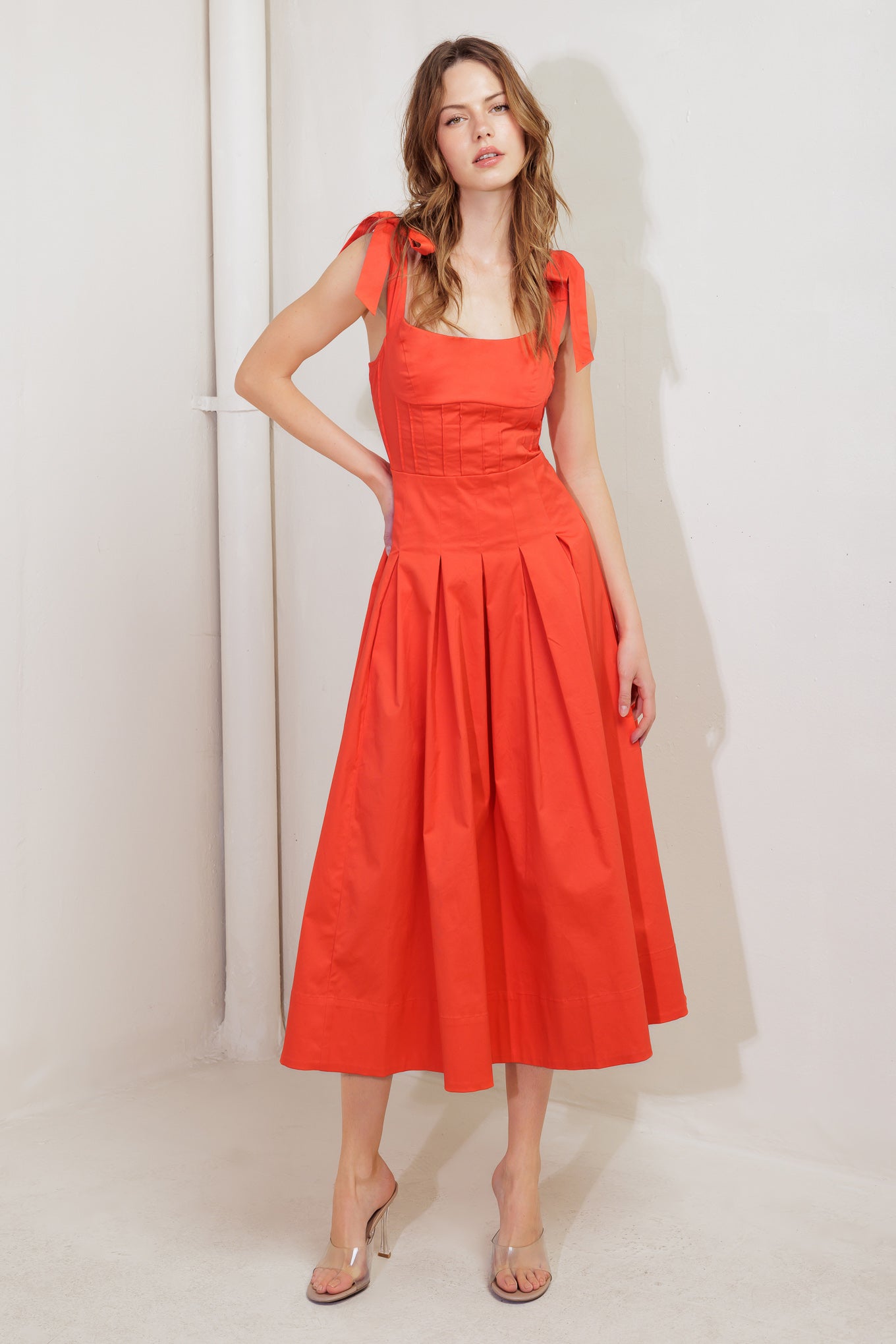 GENTLE SHADE WOVEN MIDI DRESS - 97% Cotton