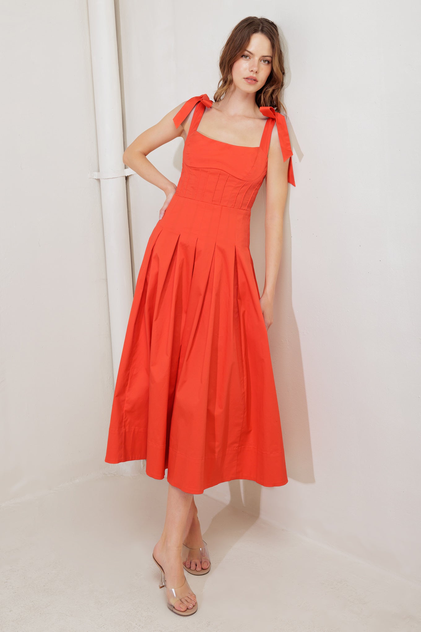 GENTLE SHADE WOVEN MIDI DRESS - 97% Cotton