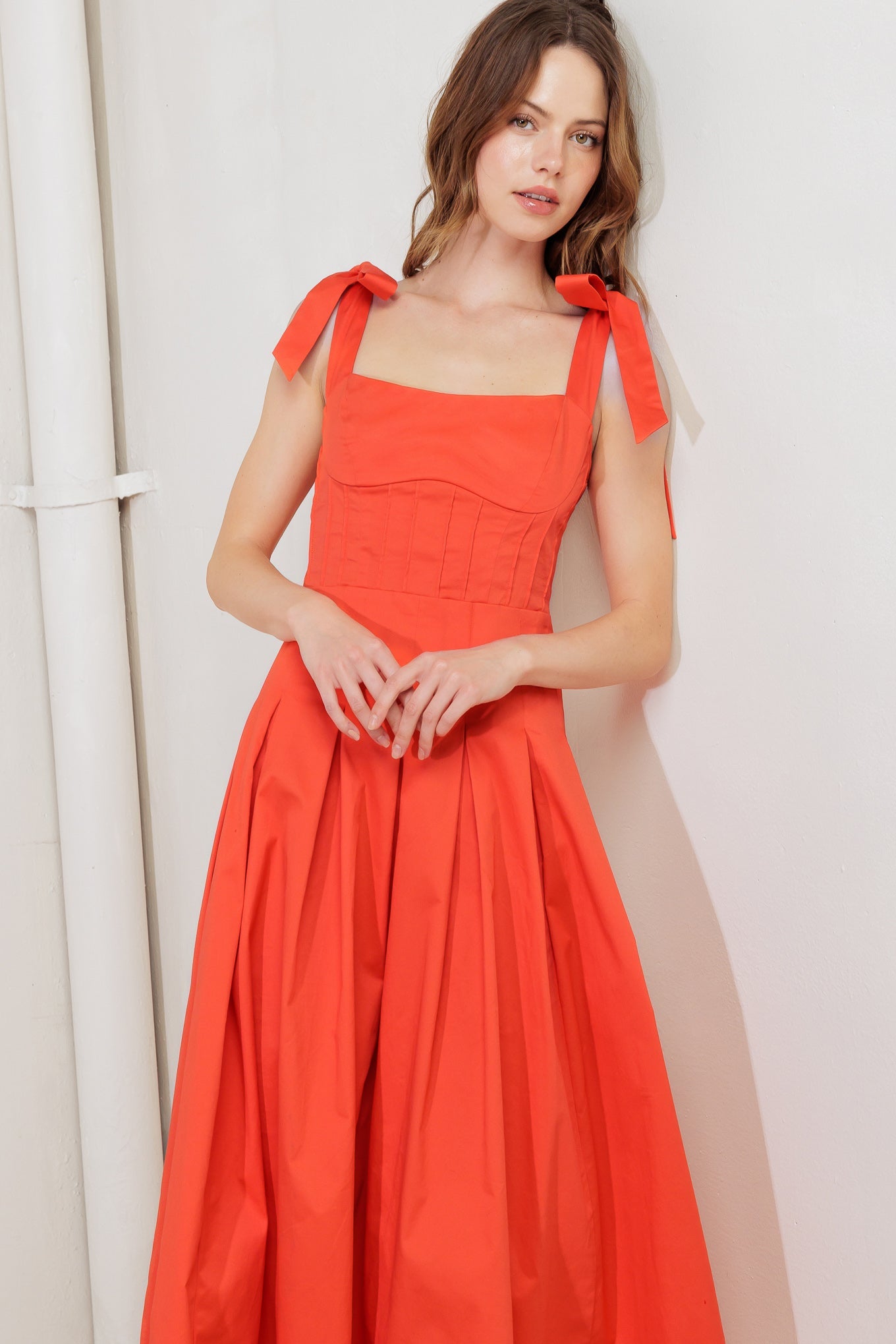 GENTLE SHADE WOVEN MIDI DRESS - 97% Cotton