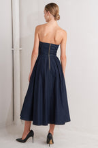 URBAN CORSET DENIM MIDI DRESS - 90% Cotton