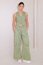 DRIFTING CURRENTS OLIVE WOVEN VEST