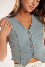 KICK IT WITH ME DENIM VEST - 99% Cotton