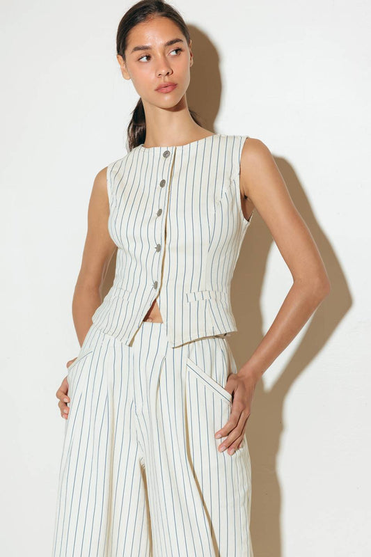 COFFEE RUN STRIPED WOVEN VEST - 97% Cotton