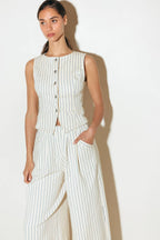 COFFEE RUN STRIPED WOVEN VEST - 97% Cotton
