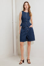 COFFEE PETAL DENIM VEST - 97% Cotton