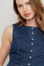 COFFEE PETAL DENIM VEST - 97% Cotton