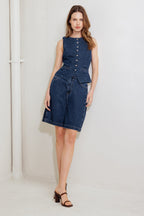 COFFEE PETAL DENIM VEST - 97% Cotton