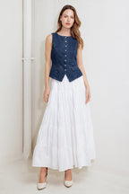 COFFEE PETAL DENIM VEST - 97% Cotton