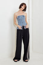 STITCHED SILHOUETTE DENIM TOP - 99% Cotton