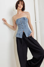 STITCHED SILHOUETTE DENIM TOP - 99% Cotton