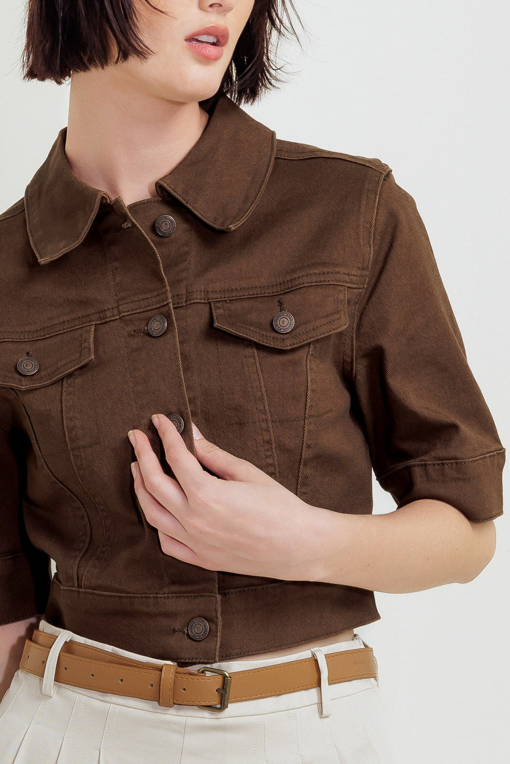 EFFORTLESS EDGE BROWN TWILL JACKET - 97% Cotton