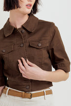 EFFORTLESS EDGE BROWN TWILL JACKET - 97% Cotton