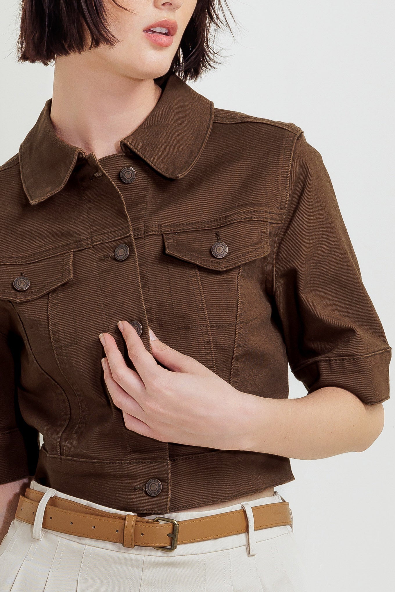 EFFORTLESS EDGE BROWN TWILL JACKET - 97% Cotton