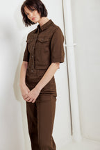 EFFORTLESS EDGE BROWN TWILL JACKET - 97% Cotton
