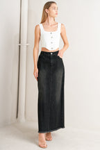 TALK ABOUT BEAUTY DENIM MIDI SKIRT