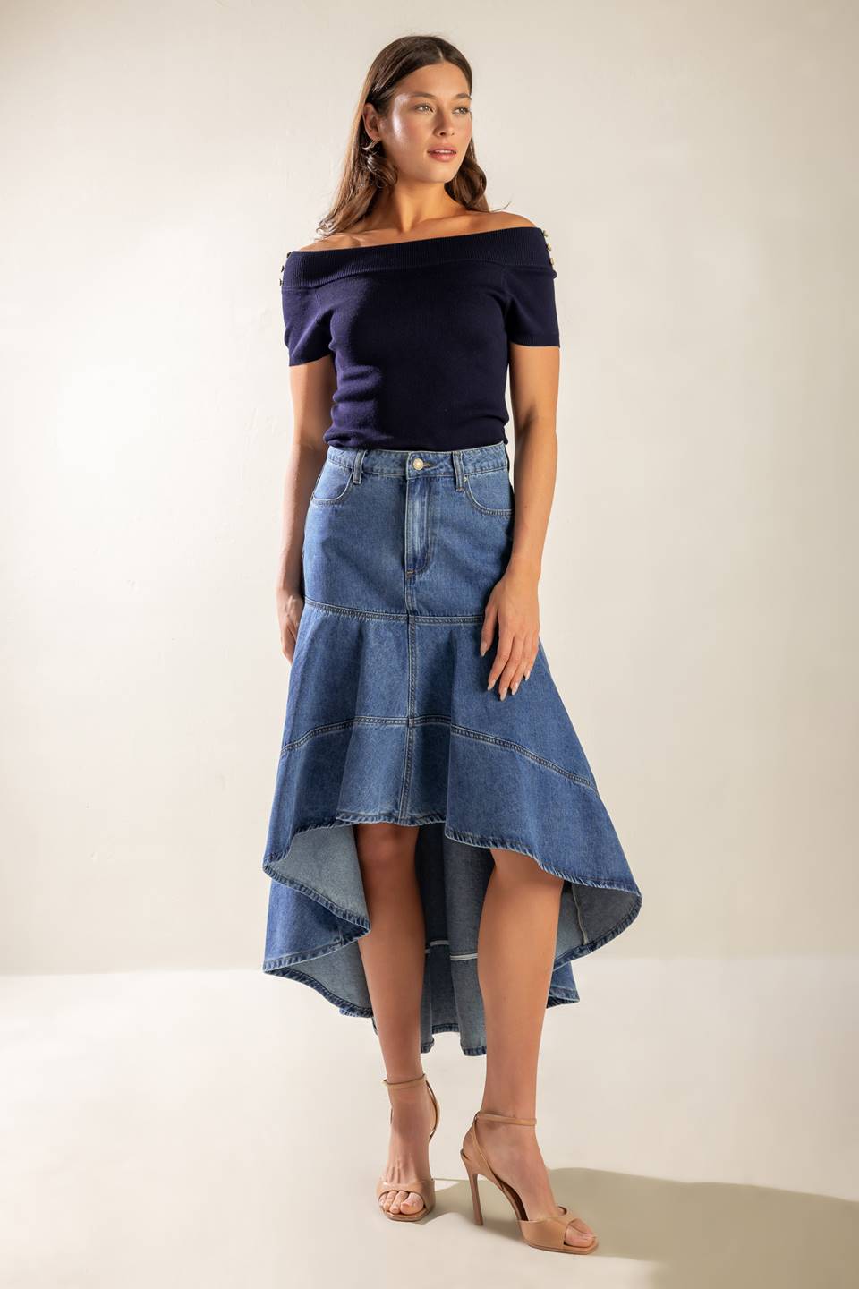 UNDER THE HISBISCUS DENIM SKIRT - 90% Cotton