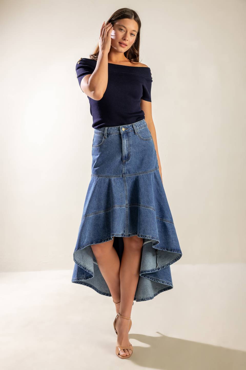 UNDER THE HISBISCUS DENIM SKIRT - 90% Cotton