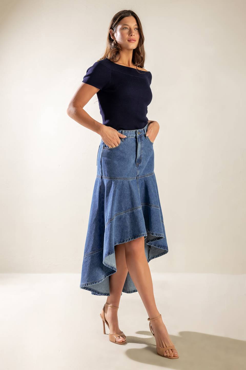 UNDER THE HISBISCUS DENIM SKIRT - 90% Cotton