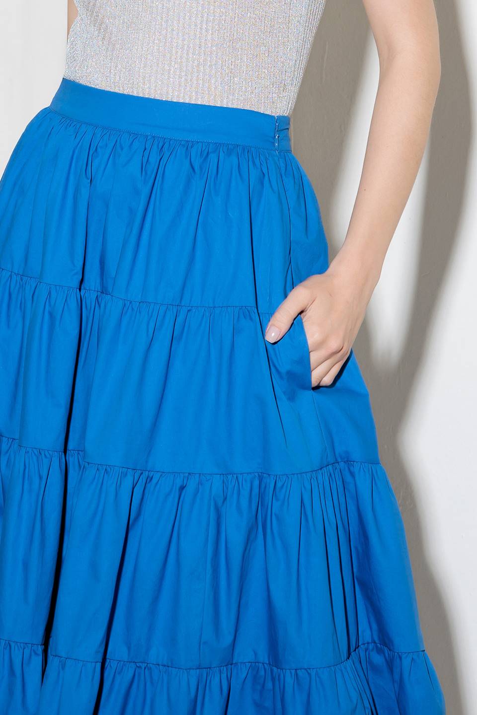 SIMPLY SPELLBOUND BLUE WOVEN FULL MIDI SKIRT