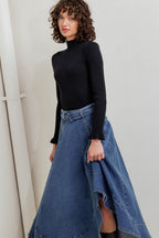 COWBOY CURVE DENIM MIDI SKIRT - 99% Cotton 1% Spandex