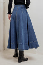 COWBOY CURVE DENIM MIDI SKIRT - 99% Cotton 1% Spandex